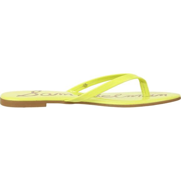 Sam Edelman Neon Yellow Flip Flop Sandals Thong Flat Slides Size 10 Bold Logo - Picture 3 of 11